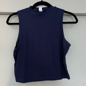 Sleeveless Ribbed Mock Neck Tank Top - Navy